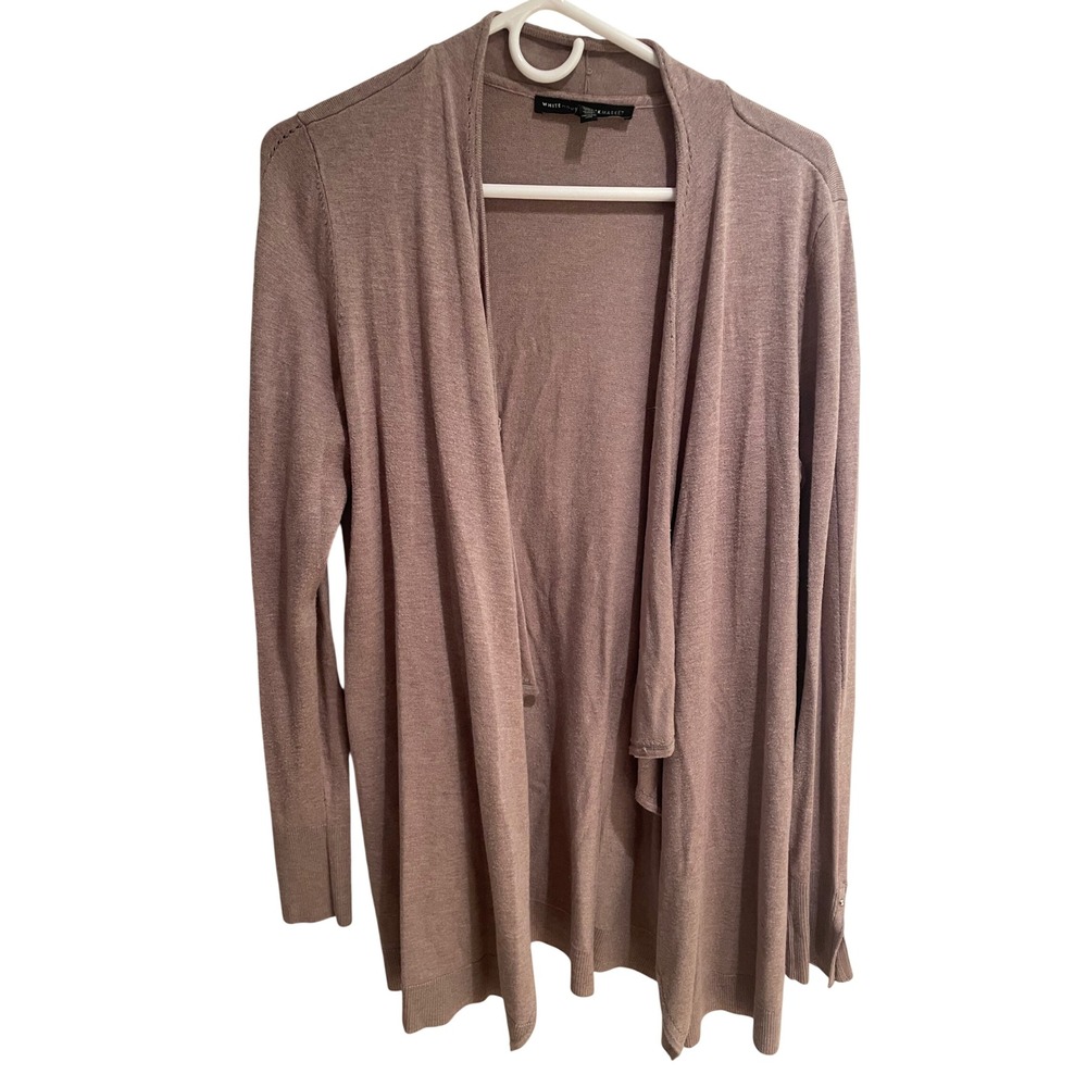 White House Black Market Mauve Taupe Open Front Draped Cardigan Sweater Womens M